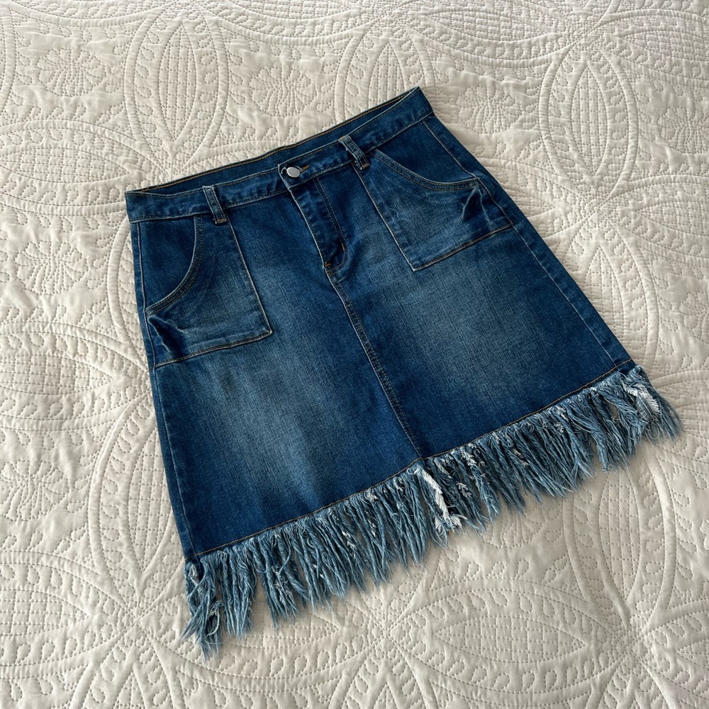 Hayden Blue Frayed A-Line Mini Skirt